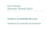 Ca' Foscari Summer School 2013 Analisi e Contabilità dei costi Sistema di Controllo di Gestione.
