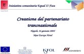 Creazione del partenariato transnazionale Napoli, 16 gennaio 2005 New Europe Hotel Iniziativa comunitaria Equal II Fase.