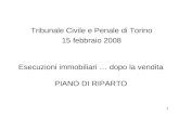 1 Esecuzioni immobiliari … dopo la vendita PIANO DI RIPARTO Tribunale Civile e Penale di Torino 15 febbraio 2008.
