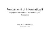 Fondamenti di Informatica II Ingegneria Informatica / Automatica (A-I) Meccanica Prof. M.T. PAZIENZA a.a. 2001-2002 – 3° ciclo.