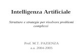 Intelligenza Artificiale Strutture e strategie per risolvere problemi complessi Prof. M.T. PAZIENZA a.a. 2004-2005.