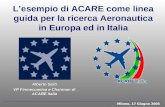 Alberto Sarti VP Finmeccanica e Chairman di ACARE Italia Lesempio di ACARE come linea guida per la ricerca Aeronautica in Europa ed in Italia Milano, 17.
