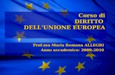 Corso di DIRITTO DELLUNIONE EUROPEA Corso di DIRITTO DELLUNIONE EUROPEA Prof.ssa Maria Romana ALLEGRI Anno accademico: 2009-2010.