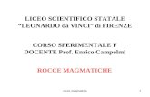 Rocce magmatiche1 LICEO SCIENTIFICO STATALE LEONARDO da VINCI di FIRENZE CORSO SPERIMENTALE F DOCENTE Prof. Enrico Campolmi ROCCE MAGMATICHE.