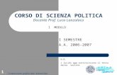 Composizione grafica dott. Andrea Dezi 1 CORSO DI SCIENZA POLITICA Docente Prof. Luca Lanzalaco I SEMESTRE A.A. 2006-2007 N.B. i lucidi non sostituiscono.