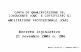 CARTA DI QUALIFICAZIONE DEL CONDUCENTE (CQC) E CERTIFICATO DI ABILITAZIONE PROFESSIONALE (CAP) Decreto legislativo 21 novembre 2005 n. 286 Mario locatelli.