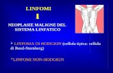 LINFOMI NEOPLASIE MALIGNE DEL SISTEMA LINFATICO LINFOMA DI HODGKIN (cellula tipica: cellula di Reed-Sternberg) LINFOMI NON-HODGKIN.