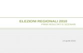 ELEZIONI REGIONALI 2010 PRIMI RISULTATI E SCENARI 14 aprile 2010.