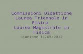 Commissioni Didattiche Laurea Triennale in Fisica Laurea Magistrale in Fisica Riunione 11/05/2012.