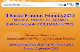 Il Bando Erasmus Mundus 2013 (Azione 2 - Strand 1 e 2, Azione 3) (Call for proposals 2013, EACEA/38/2012) Giovanni Finocchietti Responsabile del PNC