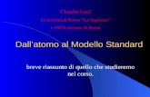 Dallatomo al Modello Standard breve riassunto di quello che studieremo nel corso. Claudio Luci Università di Roma La Sapienza e INFN sezione di Roma.