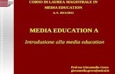 MEDIA EDUCATION A Introduzione alla media education Prof.ssa Giovannella Greco giovannella.greco@unical.it CORSO DI LAUREA MAGISTRALE IN MEDIA EDUCATION.
