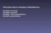 TIPOLOGIA DELLE VARIABILI SPERIMENTALI: Variabili nominali Variabili quantali Variabili semi-quantitative Variabili quantitative.