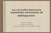 La raccolta bancaria mediante emissione di obbligazioni Nicola Pegoraro Banca Carige Spa Università Cattolica, 28 ottobre 2002.