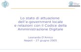 Leonardo DAmico Napoli – 27 giugno 2005 Lo stato di attuazione delle-government locale e relazioni con il Codice della Amministrazione Digitale.