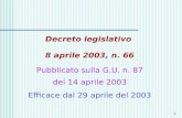 1 Decreto legislativo 8 aprile 2003, n. 66 Pubblicato sulla G.U. n. 87 del 14 aprile 2003 Efficace dal 29 aprile del 2003.