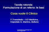 La refertazione in Radiologia Cortina 25 maggio 2007 Cosa vuole il Clinico F.Tremolada – UO Medicina, Ospedale S. Martino, Belluno Tavola rotonda Formulazione.