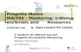 Progetto Maitre MAITRE - Mentoring: trAIning maTerials and Resources Contract no:N. 2004-I/04/B/F/PP-154001 Il modello di eMentoring del Progetto Nunziatella.