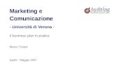 Marketing e Comunicazione - Università di Verona - Il business plan in pratica Aprile - Maggio 2007 Marco Troiani.