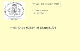 Pavia 13 marzo 2013 2° Incontro A. V. Berri – dal Dlgs 626/94 al DLgs 81/08.