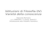 Istituzioni di Filosofia (IV) Variet  della conoscenza Giacomo Romano a. a. 2006/2007: 3° Quarto, Modulo II Introduzione alla Filosofia Teoretica