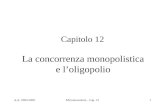 A.A. 2004-2005Microeconomia - Cap. 121 Capitolo 12 La concorrenza monopolistica e loligopolio.