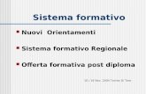 Sistema formativo Nuovi Orientamenti Sistema formativo Regionale Offerta formativa post diploma 10 / 16 Nov. 2004 Tonino Di Toro.