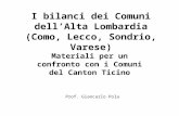 I bilanci dei Comuni dellAlta Lombardia (Como, Lecco, Sondrio, Varese) Materiali per un confronto con i Comuni del Canton Ticino Prof. Giancarlo Pola.