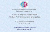 Università degli Studi di Perugia Facoltà di Ingegneria Inquinamento da campi elettromagnetici Corso di Impatto Ambientale Modulo A: Pianificazione Energetica.
