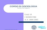 Composizione grafica dott.ssa R. Dovera- 2003 CORSO DI SOCIOLOGIA Docente Prof. Bugarini Unità 10 I SEMESTRE A.A. 2004-2005.
