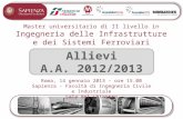 Master universitario di II livello in Ingegneria delle Infrastrutture e dei Sistemi Ferroviari Allievi A.A. 2012/2013 Roma, 14 gennaio 2013 – ore 15.00.