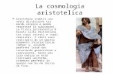 La cosmologia aristotelica Aristotele stabilì una netta distinzione tra mondo celeste e mondo terrestre (o sublunare). La fisica aristotelica è basata.