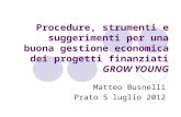 Procedure, strumenti e suggerimenti per una buona gestione economica dei progetti finanziati GROW YOUNG Matteo Busnelli Prato 5 luglio 2012.