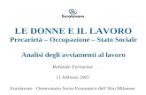 LE DONNE E IL LAVORO Precarietà – Occupazione – Stato Sociale Analisi degli avviamenti al lavoro 11 febbraio 2005 Eurolavoro - Osservatorio Socio Economico.