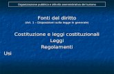 Organizzazione pubblica e attività amministrativa del turismo Fonti del diritto (Art. 1 – Disposizioni sulla legge in generale) Costituzione e leggi costituzionali.