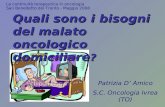 Quali sono i bisogni del malato oncologico domiciliare ? La continuità terapeutica in oncologia San Benedetto del Tronto - Maggio 2008 Patrizia D Amico.