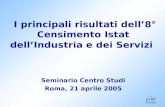 I principali risultati dell8° Censimento Istat dellIndustria e dei Servizi Seminario Centro Studi Roma, 21 aprile 2005.
