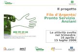 Le attività svolte nel trimestre 16 aprile / 15 luglio 2006 Il progetto Filo dArgento/ Pronto Servizio Anziani.
