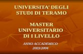 UNIVERSITA DEGLI STUDI DI TERAMO MASTER UNIVERSITARIO DI I LIVELLO ANNO ACCADEMICO 2003/2004.