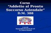 Corso Addetto al Pronto Soccorso Aziendale D.M. 388 A cura del Responsabile Provinciale del 118 Dr. Roberto Mannella.