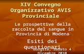 XIV Convegno Organizzativo AVIS Provinciale Guiglia, Sabato 4 Dicembre 2010 Le prospettive della raccolta del sangue in Provincia di Modena Esiti dei questionari.