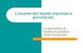 Lesame dei bandi regionali e provinciali Le procedure di evidenza pubblica nella formazione.