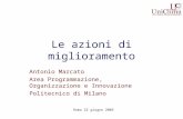 Le azioni di miglioramento Antonio Marcato Area Programmazione, Organizzazione e Innovazione Politecnico di Milano Roma 23 giugno 2005.