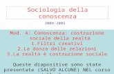 Sociologia della conoscenza 2004-2005 Mod. A: Conoscenza: costruzione sociale della realtà 1.Filtri creativi 2.La danza delle relazioni 3.La realtà è