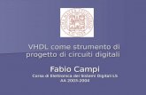 VHDL come strumento di progetto di circuiti digitali Fabio Campi Corso di Elettronica dei Sistemi Digitali LS AA 2003-2004.