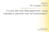 Andrea Sironi Università Bocconi Aifirm 14 maggio 2013 Il ruolo del risk Management: cosa cambia e perché non ha funzionato?