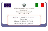 Alternanza scuola-lavoro Progetto Animatore sociale a.s. 2007/08 I.I.S.S. Cassano Ionio – Cosenza Classi: 4 a TSS - 5 a TSS Indirizzo: Servizi Sociali.