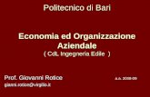 Politecnico di Bari Economia ed Organizzazione Aziendale ( CdL Ingegneria Edile ) Prof. Giovanni Rotice a.a. 2008-09 gianni.rotice@virgilio.it.