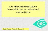 LA FINANZIARIA 2007 le novità per le istituzioni scolastiche Dott. Maria Rosaria Tosiani.