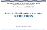 Protocollo di autenticazione KERBEROS Corso di Sistemi di elaborazione delle informazioni: sicurezza Anno Accademico 2000-2001 Daniela Demergasso.